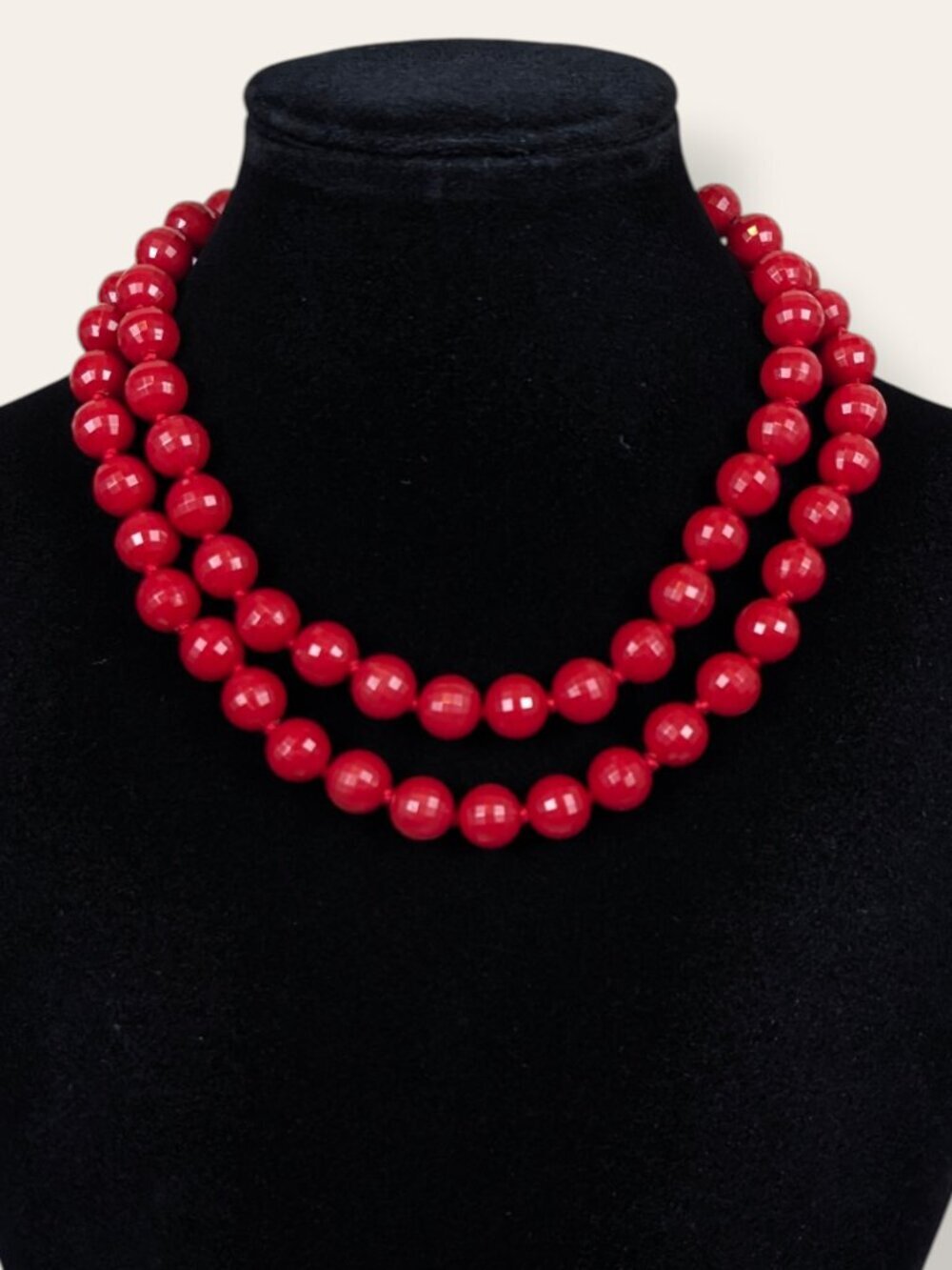 Vintage 2-Strand Red Beaded West Germany Statement Necklace